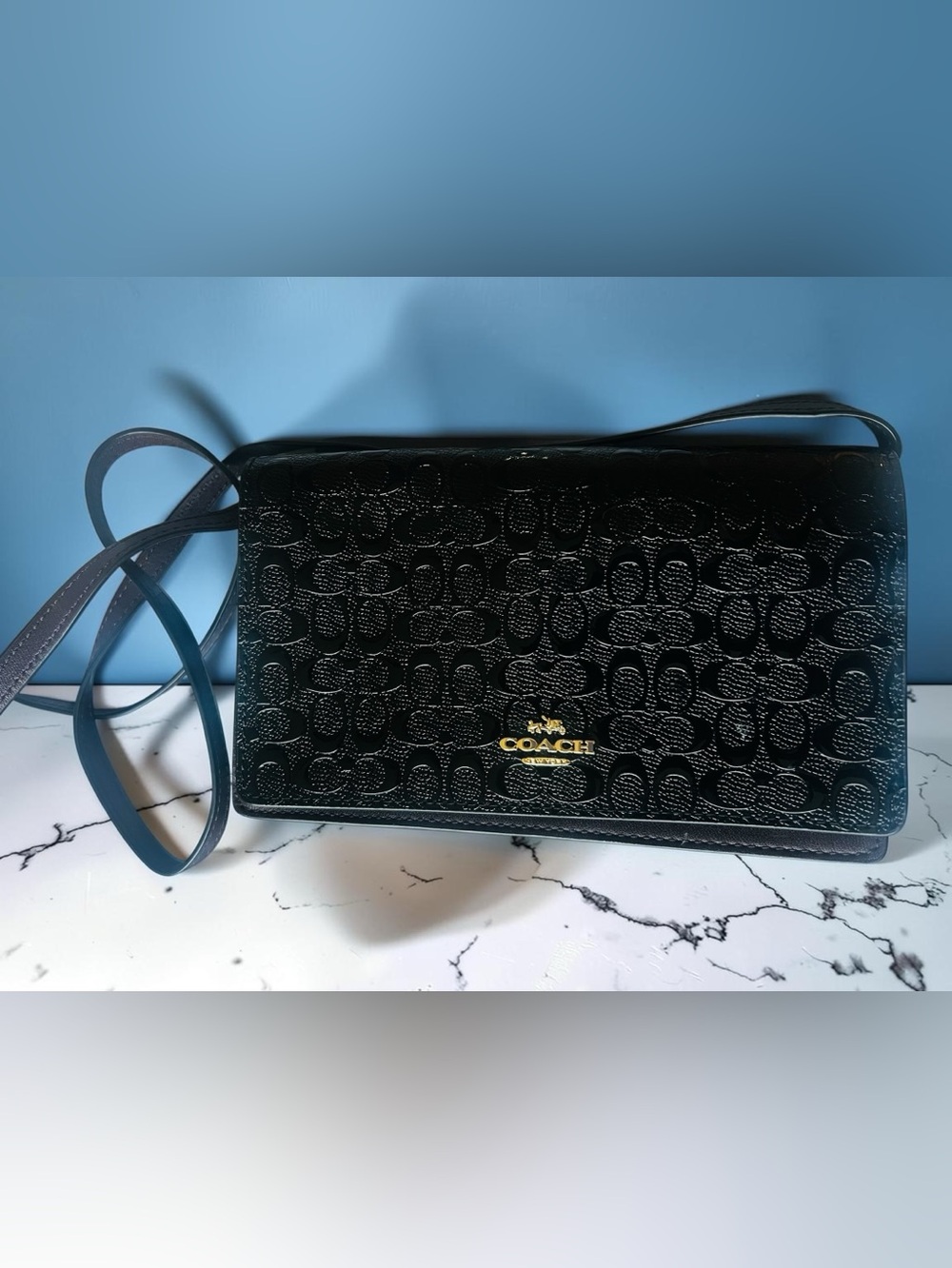 Coach Signature F15620 Debossed Patent Leather Foldover Clutch NWOT